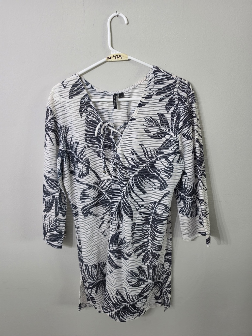 Women’s Pacific Beach Palm Print Ruched Tunic Top Large